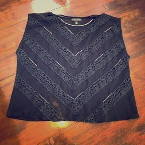 Black see through top with beaded and lace details